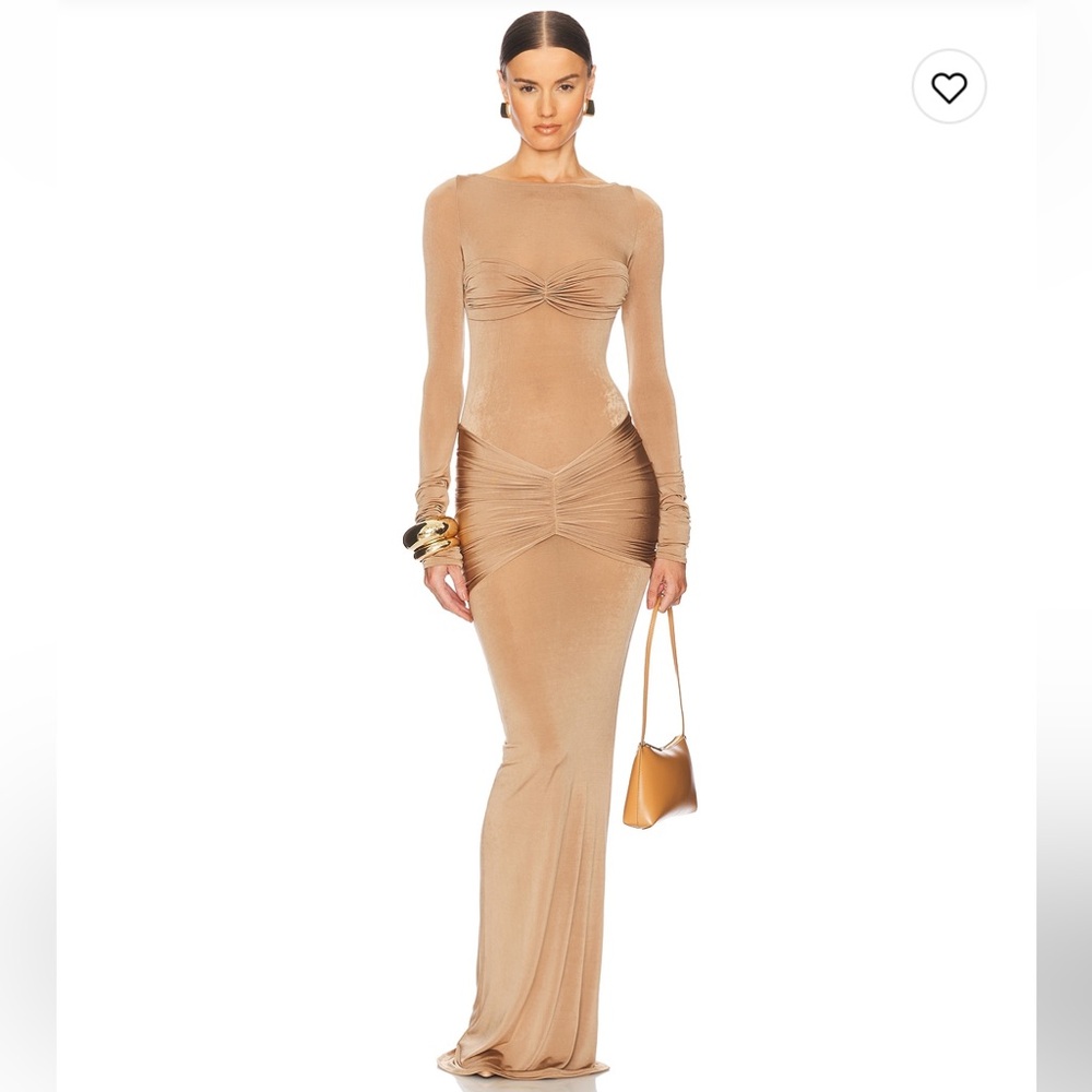 Helsa Josephine Dress in Truffle Elegant Tan Long Sleeve Dress